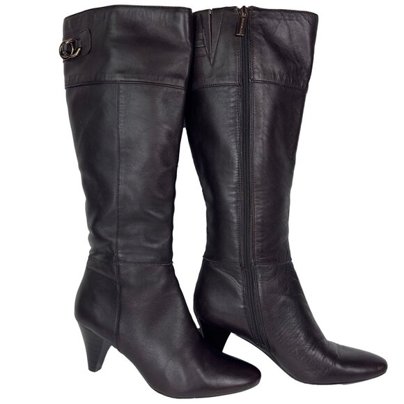 Bandolino BDPARDEY Black Leather Heeled Boots 7.5 AA M 0611 Knee High Zip - Picture 1 of 11